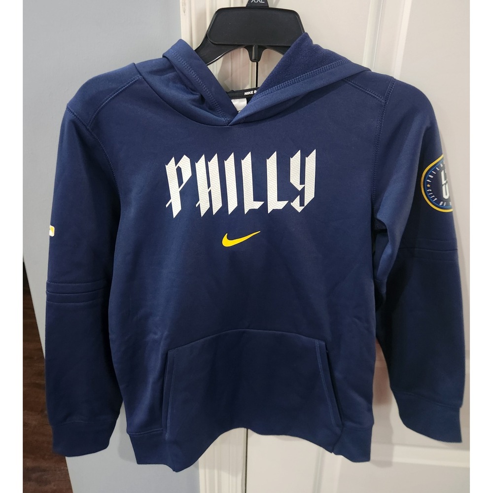 Nike Boys Philadelphia Philly Therma-FIT Hoodie Navy Blue Pullover Large